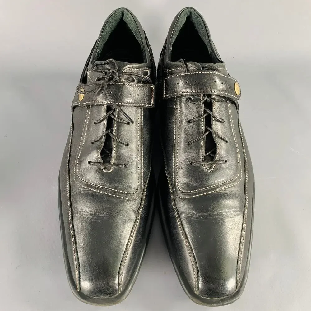 COLE HAAN Size 9.5 Black Contrast Stitch Leather Lace-Up Shoes